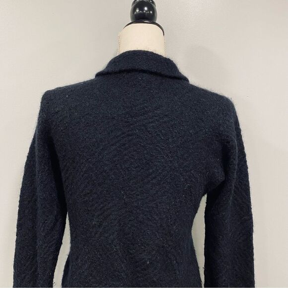 EILEEN FISHER S Black Cats Mohair Moto Sweater Jacket Asymmetrical Zip: Flaw - Picture 9 of 16